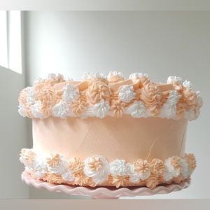 Fake cake from Etsy pastel peach and white with some sparkle